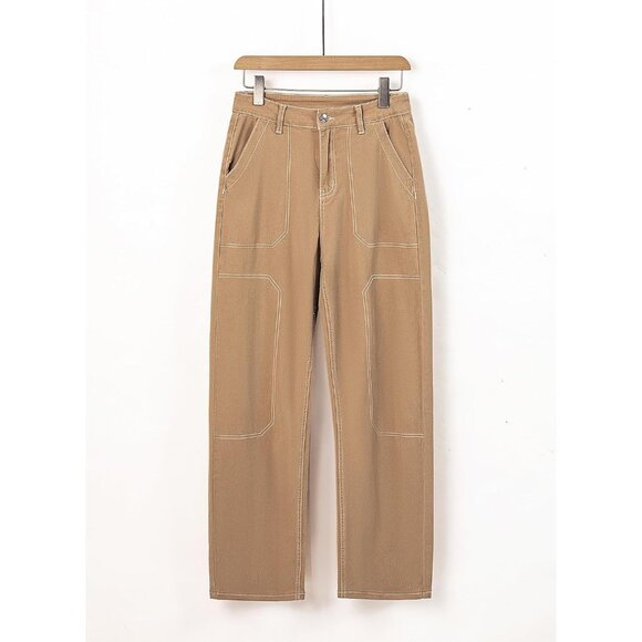 Women's Cargo Jeans Khaki Size 8 Wide Leg Casual Loose Denim Pants - Picture 5 of 9